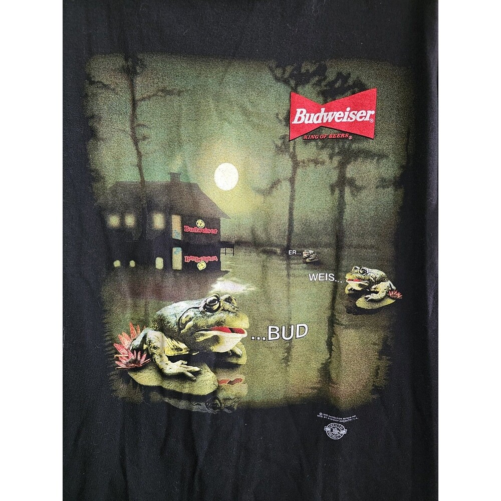 Vintage 1995 Budweiser Frogs Shirt Black Stanley Desantis USA Beer Size XL